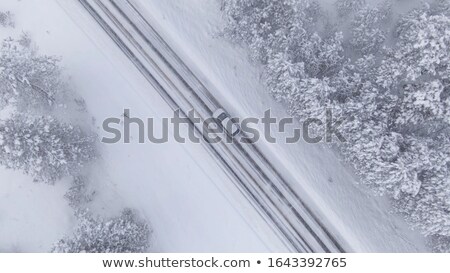 Stock fotó: Aerial View Of A Freeway Intersection Snow Covered In Winter