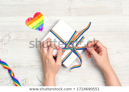 Stock fotó: Female Hands And Present With Gay Awareness Ribbon