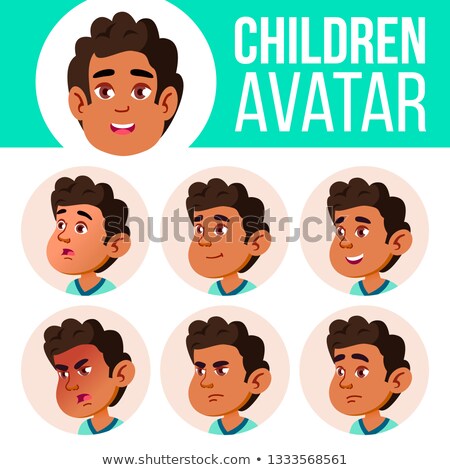 Foto stock: Arab Muslim Boy Avatar Set Kid Vector Kindergarten Face Emotions Happy Childhood Positive Perso