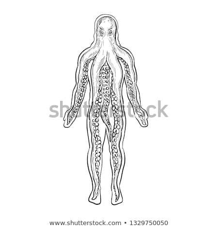 Foto stock: Alien Octopus Inside Human Body Drawing