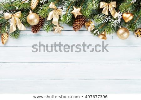 Foto stock: Christmas Holiday Background Festive Baubles And Yellow Vintage