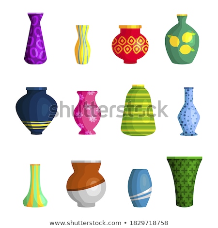 Stok fotoğraf: Vase And Amphora Flowerpot Decoration Set Vector