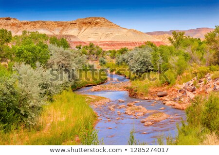 Foto d'archivio: Red White Sandstone Mountain Fremont River Capitol Reef National