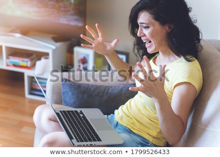 Zdjęcia stock: Sad Displeased Young Lady Student Using Laptop Computer