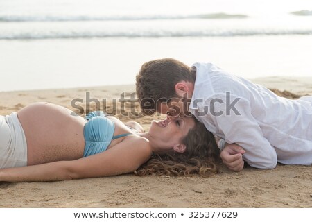 Stock fotó: Portrait Of A Young Beautiful Blond Pregnant Woman On The Side Of The Beach