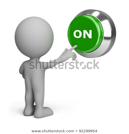 Zdjęcia stock: 3d Small People - Pressing Green Button