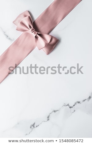Сток-фото: Beige Silk Ribbon And Bow On Marble Background Glamour Present