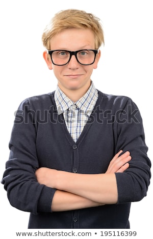 Stockfoto: Confident Nerd Boy Wearing Geek Glasses