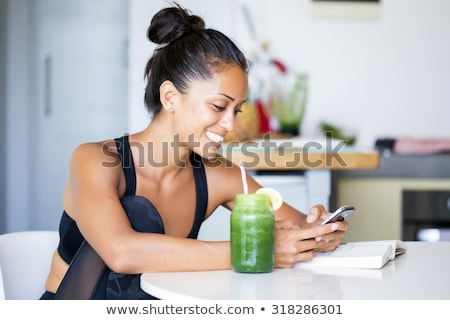 Stockfoto: Beautiful Woman Drinking Fresh Juice