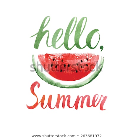Foto stock: Watercolor Watermelons And Lettering Hello Summer