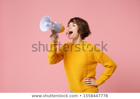 Stock foto: Woman With Megaphone Isolated On White Background