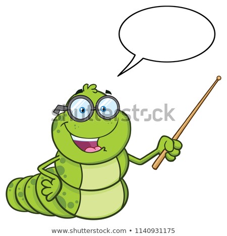 Foto stock: Book Worm Teacher Cartoon Character With Glasses Gesturing With A Pointer