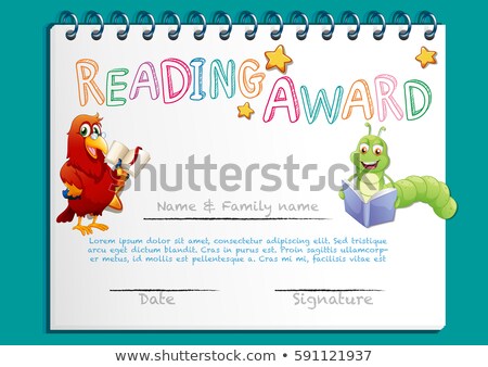 Stock fotó: Reading Award Certificate Template With Bird Reading Book