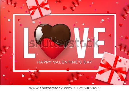 Zdjęcia stock: Web Banner For Valentines Day Top View On Composition With Chocolate Heart Gift Box Confetti And