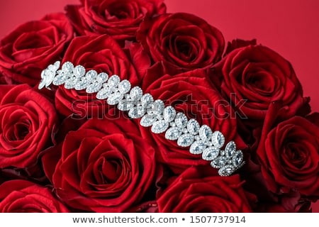 Foto d'archivio: Luxury Diamond Jewelry Bracelet And Red Roses Flowers Love Gift