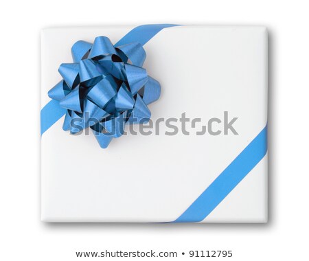 Blue Star And Oblique Line Ribbon On White Paper Box 商業照片 © nuttakit