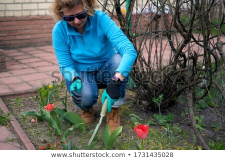 Stok fotoğraf: Woman Kneeling By Tool Kit