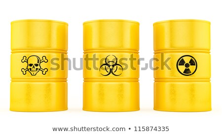 Сток-фото: Three Yellow Barrels With Biohazard Symbol