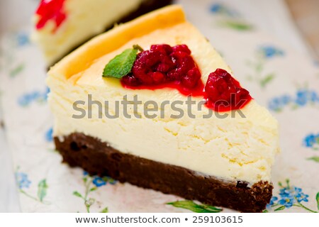 Slice Of Brownie Cheesecake Selective Focus The Image Is Tinted Stock fotó © zoryanchik