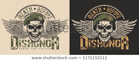 Stockfoto: Military Emblem Army Logo Soldiers Badge Skull In Beret Wing
