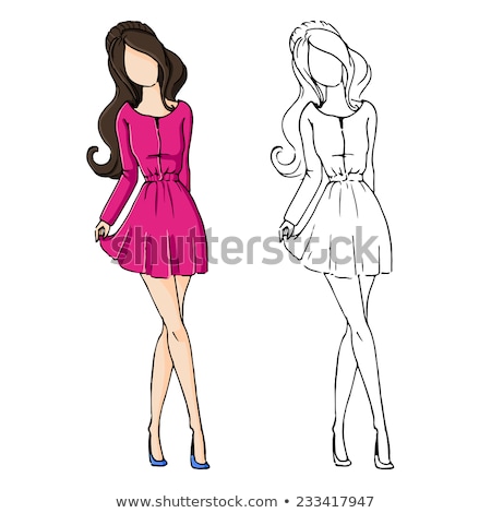 Foto stock: Shopping Woman Looking At Mannequins Set Vector