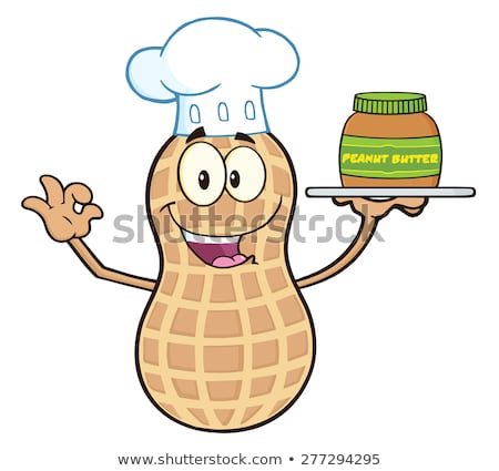 Сток-фото: Chef Peanut Cartoon Character Holding A Jar Of Peanut Butter