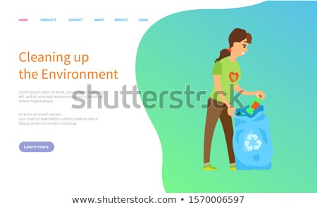 Zdjęcia stock: Activist Scavenging Bag With Trash Caring Vector