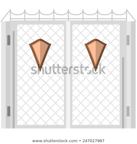 Stok fotoğraf: Flat Color Vector Icon For Steel Gates With Shields