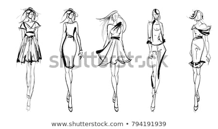 Stock photo: Pretty Woman In Black And White Dress Isolated On White