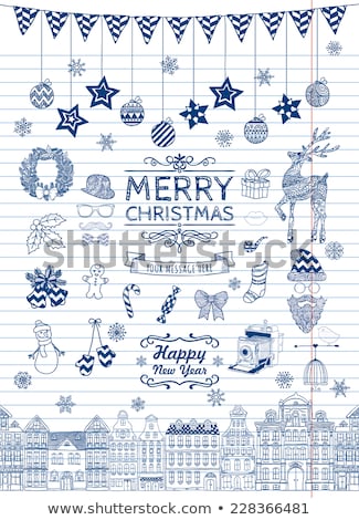 Foto d'archivio: Set Of Hand Drawn Outlined Christmas Doodle Icons Xmas Vector Illustration Striped Paper Texture