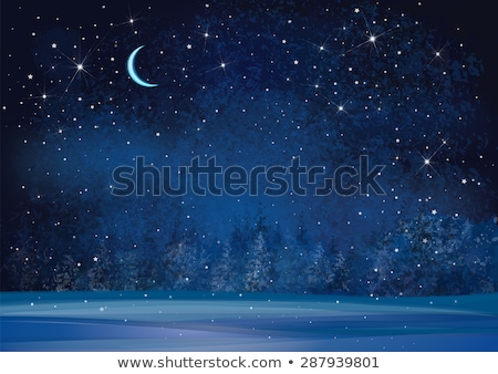 Stock photo: Vector Night Sky With Stars And Dark Forest Trees
