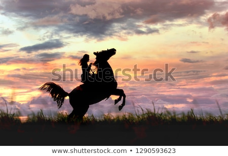 ストックフォト: Lovely Girl Riding A Horse In The Mountains