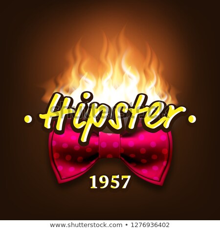Сток-фото: Authentic Hipster Label Vector Retro Badge On Fire Bow Tie Realistic Illustration