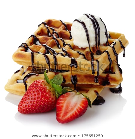 Stockfoto: Belgian Waffles With Ice Cream And Syrup