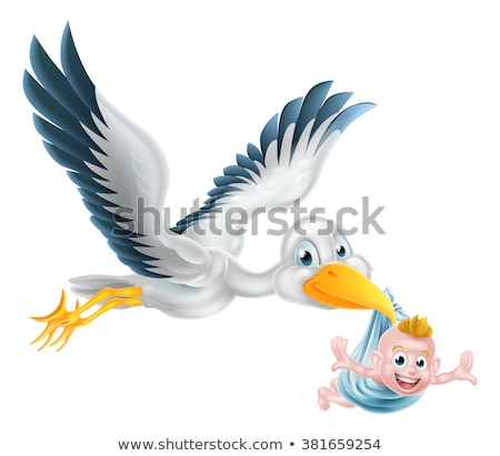 Stock foto: Stork Cartoon Pregnancy Myth Bird With Baby Girl