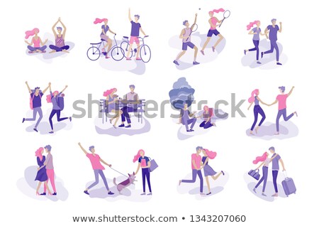 Zdjęcia stock: Man And Woman Running And Playing Sport Vector