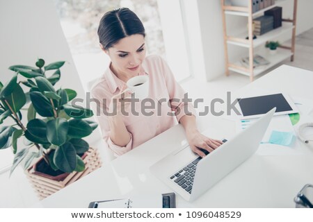 Stock fotó: Top View Of Womans Hands Typing On Laptop Keypad With Glasses An