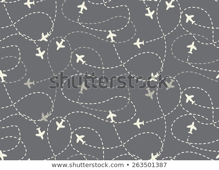 Stock photo: White Airline Routes With Planes On Blue Background Seamless Pattern