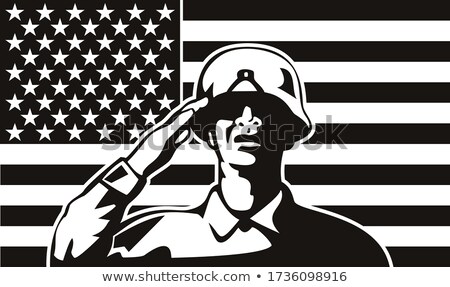 Stockfoto: African American Soldier Saluting Usa Stars And Stripes Flag Circle Retro