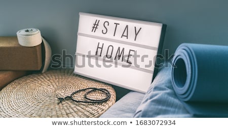 Stock photo: Covid 19 Banner Coronavirus Staying At Home Lightbox Message Sign With Text Hashtag Stayhome Glowing