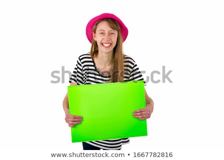 Stock fotó: Young Girl Holding Black Folder With White Sheet Copy Space