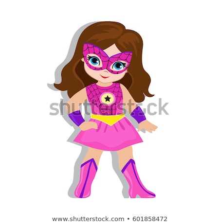 ストックフォト: で隔離ピンクの衣装でスーパーウーマンヒーロー