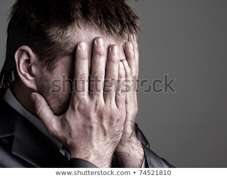 Stok fotoğraf: Hopeless Depressive Businessman Hands Covering Face