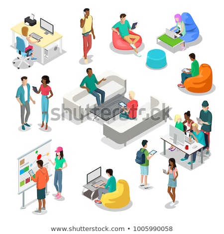 Stock fotó: Set Of Icons Office And School Flat 3d Isometric Style Vector Illustration