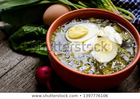 Foto stock: Sorrel Soup Or Green Borscht With Eggs