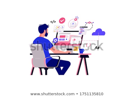 Stok fotoğraf: Man Working With Laptop Freelancer Web Vector