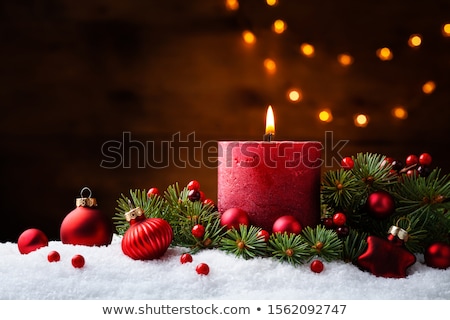 Foto stock: Christmas Card With Candles And Fir Tree