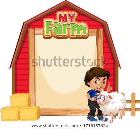 Stok fotoğraf: Border Template Design With Little Boy And Sheep