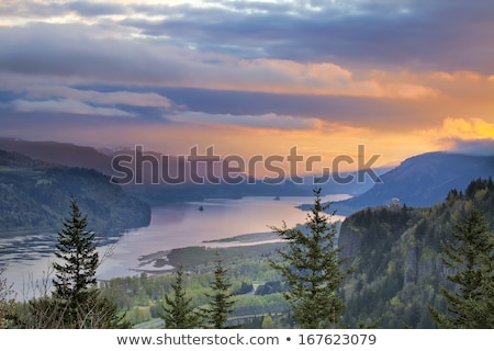 Stock fotó: Sunrise Over Crown Point At Columbia River Gorge