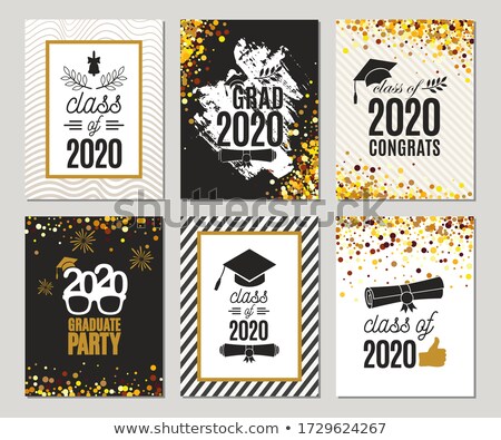 Zdjęcia stock: Congratulations Card Template With Cap And Degree
